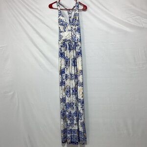 India Boutique Blue and White Patterned Maxi Dress